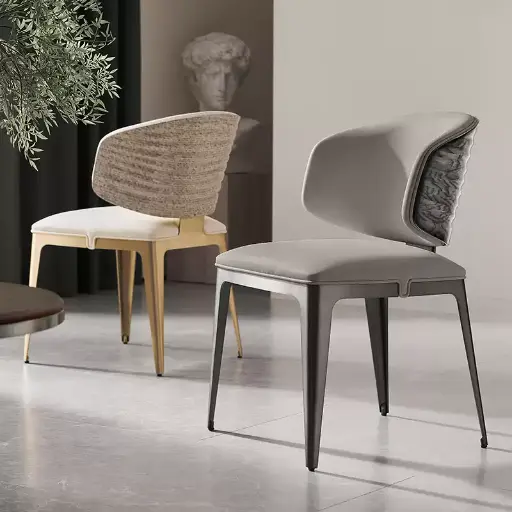 Painted corrugated dining chair Italian brand stainless steel corrugated dining chair large flat villa backrest luxury stone dining table chair