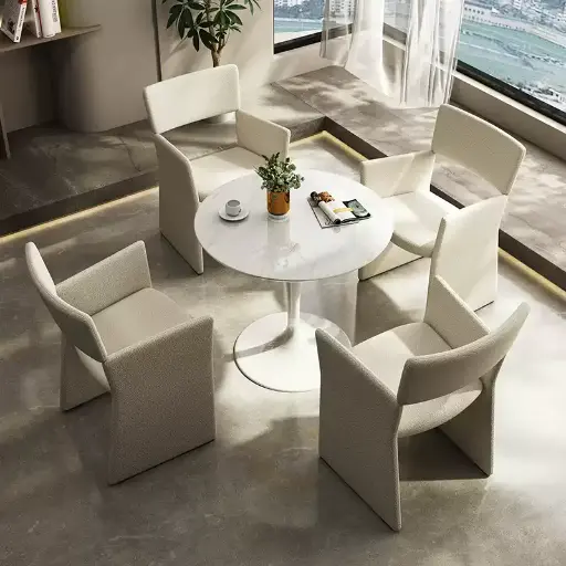 High-end furniture Italian leather custom light luxury simple post-modern leather cloth solid wood dining chair negotiation chair
