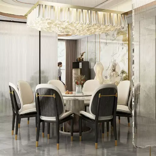 High-end Italian light luxury microfiber leather custom high-end model house villa luxury house paint back gold dining chair